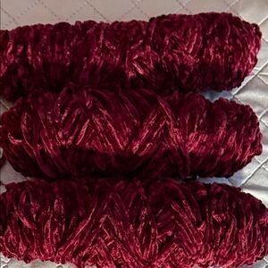 3/Skeins Velvet Yarn in Color Wine, Polyester